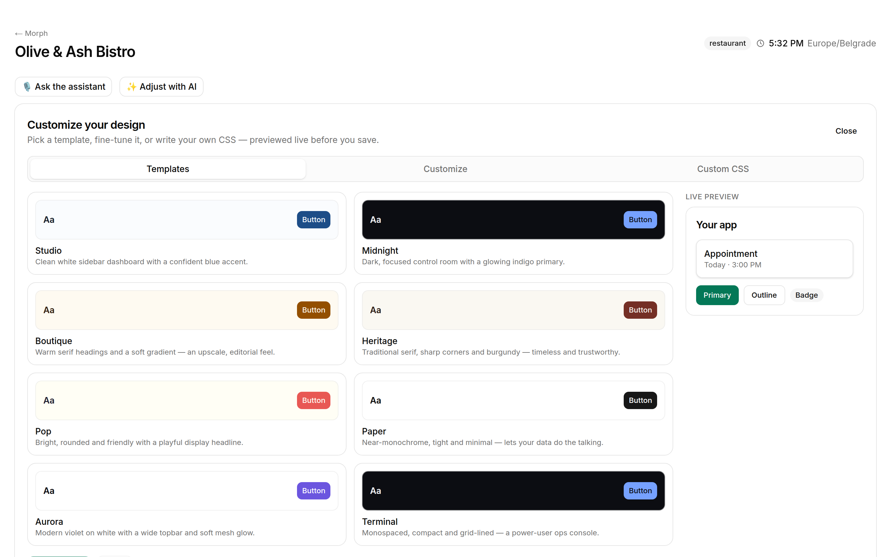 Design studio templates